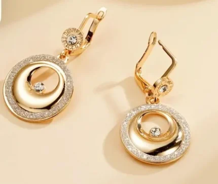 Lux Gold-Plated Round Drop Earrings with Crystal Accents – Modern Yin Design