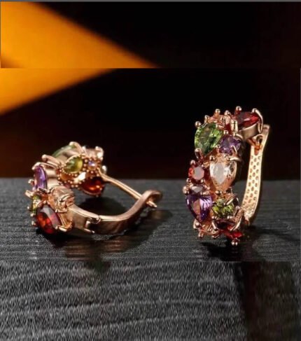 A Symphony of Colors – Elegant Multicolor Gemstone Hoop Earrings